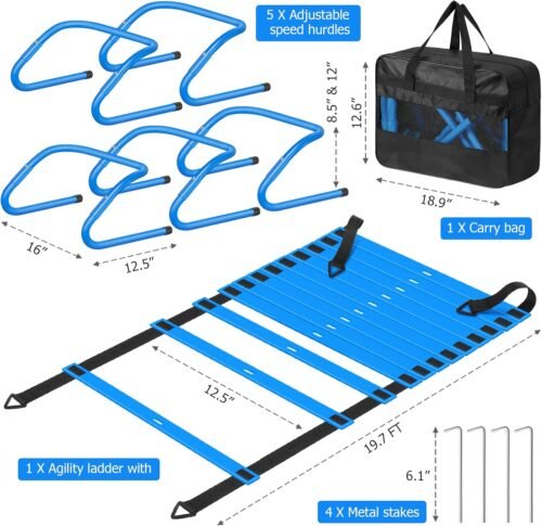 Speed and Agility Training Equipment: 5 Adjustable Agility Hurdles. 20ft Agility Ladder, Soccer Training Equipment Set for Kids Youth Adults - Image 3