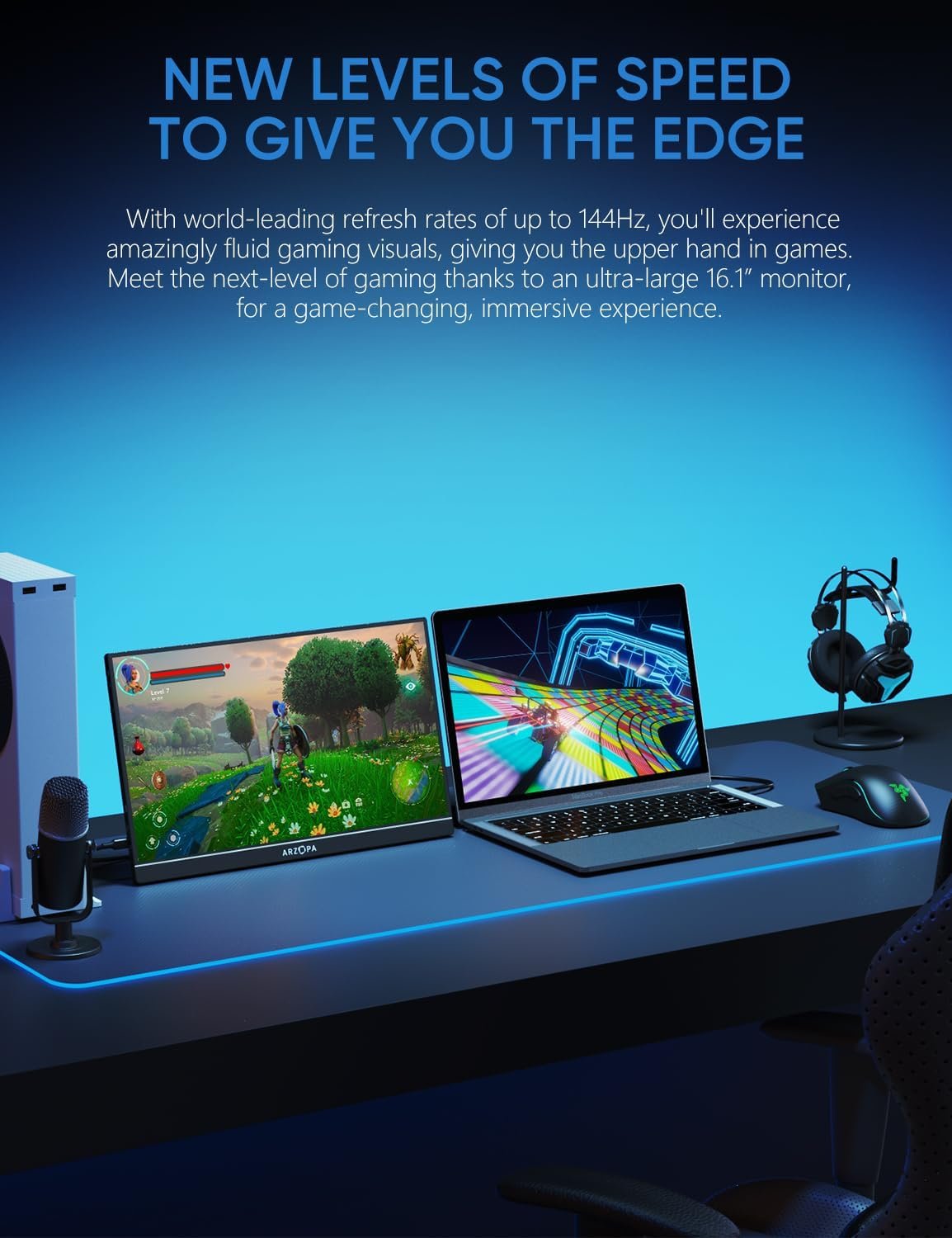 ARZOPA 16.1'' 144Hz Portable Gaming Monitor, 106% sRGB 1080P FHD Kickstand Portable Monitor with HDR, Ultra Slim, Eye Care, External Second Screen for Laptop, PC, PS5, Mac, Xbox-Z1FC - Image 3