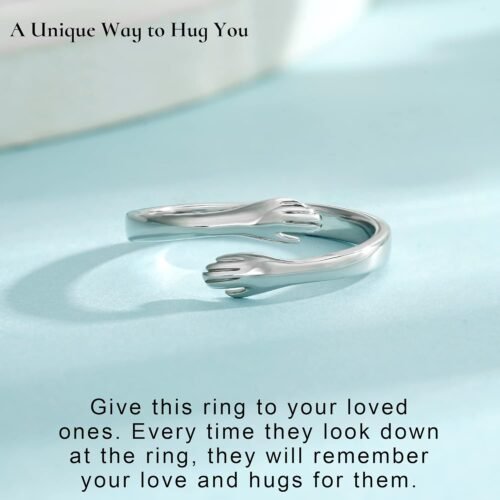 Yesteel S925 Sterling Silver Hug Ring for Women Teen Girls, Adjustable Ring Jewelry Mothers Day Birthday Gifts for Daughters Mom Sister Wife Friends Grandma - Image 3