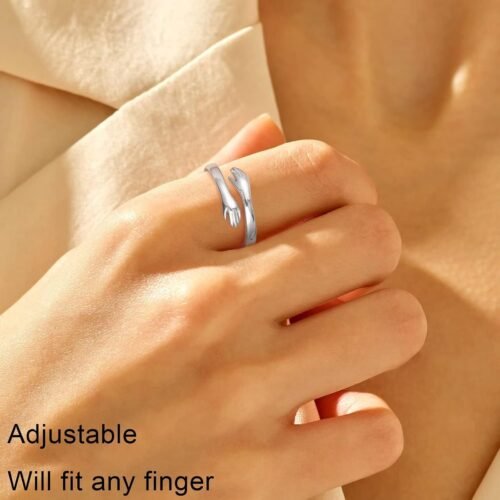 Yesteel S925 Sterling Silver Hug Ring for Women Teen Girls, Adjustable Ring Jewelry Mothers Day Birthday Gifts for Daughters Mom Sister Wife Friends Grandma - Image 5