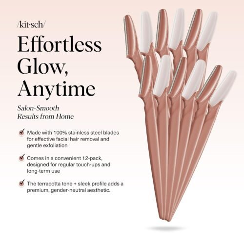 Kitsch Dermaplane Razor for Women Face - Face Razors for Women and Men - Eyebrow Trimmer, Shaver, Recycled Plastic Dermaplaning and Skin Care Tool - Terracotta, 12 pcs - Image 3