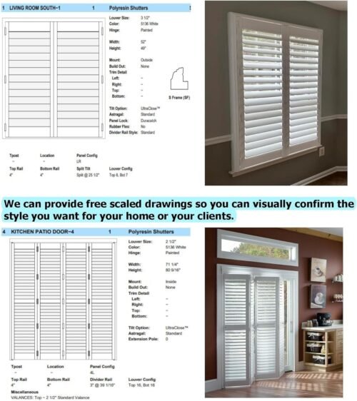 Suncraft Shutters -Plantation Shutters –Custom Made Window Blinds – No Front Tilt Rod - Easy DIY Installation – Interior Plantation Shutters -Privacy Blinds for Kitchen, Bath, Bedroom - Image 4