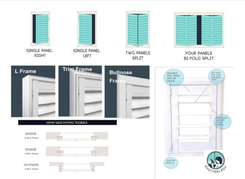 Suncraft Shutters -Plantation Shutters –Custom Made Window Blinds – No Front Tilt Rod - Easy DIY Installation – Interior Plantation Shutters -Privacy Blinds for Kitchen, Bath, Bedroom - Image 5