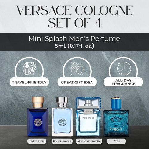 Versace Cologne for Men Set of 4 Mini Eros, Pour Homme, Dylan Blue, Eau Fraiche Perfume for Men Fragrance Sampler Set - Designer Mens Cologne Samples (4 Count, 0.17 oz) - Image 3