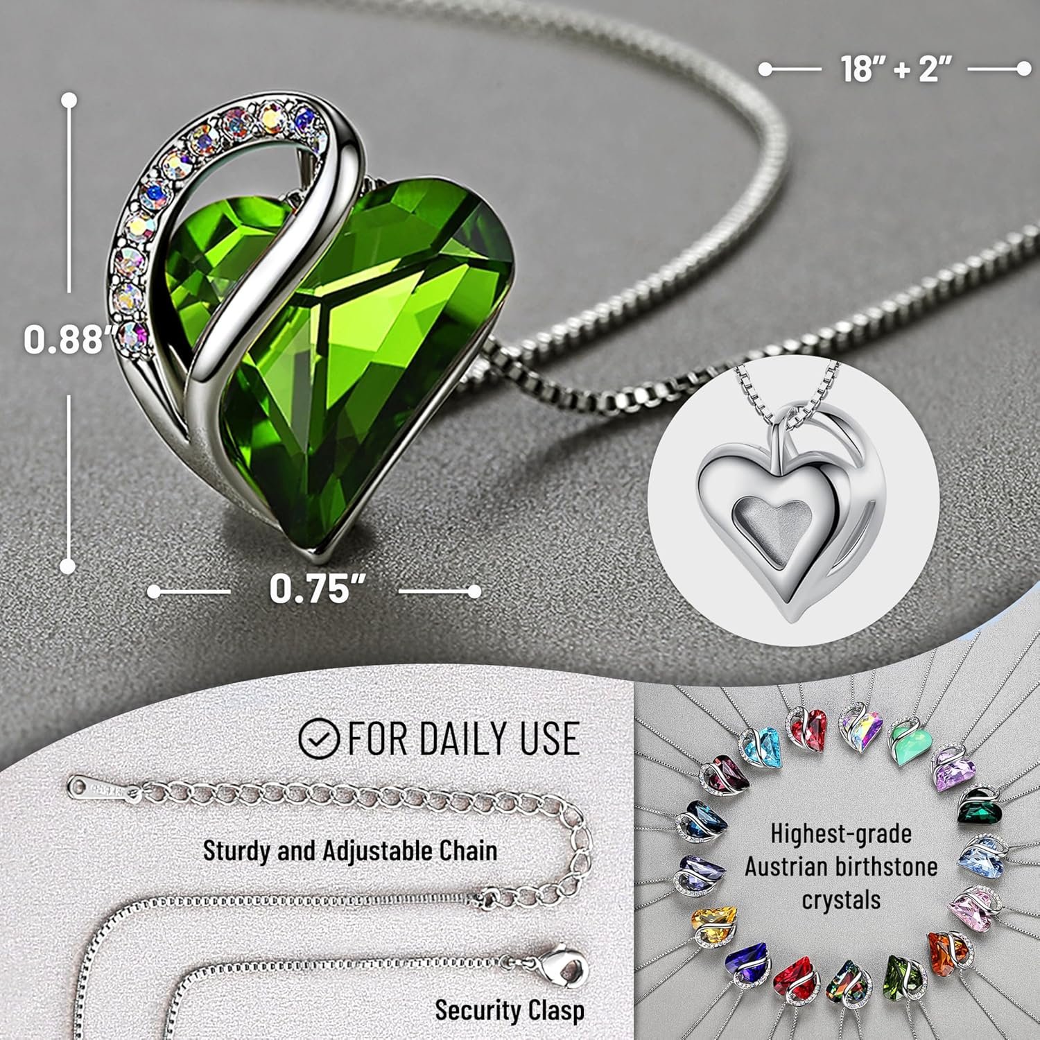 Leafael Necklaces for Women, Infinity Love Birthstone Heart Crystal Pendant, Birthday Jewelry Gifts for Her, Mom, and Wife, Silver Plated, 18 plus 2 inch Adjustable Chain - Image 3