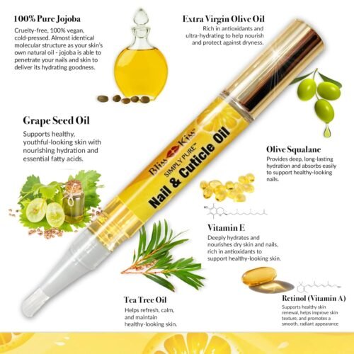 Bliss Kiss | 1 Crisp Fragrance | Nail Oil Cuticle Pen w/Vitamin E & Jojoba⏤Nail Strengthener Nail Growth Serum for Brittle Peeling Breaking Thin Nails - Image 10