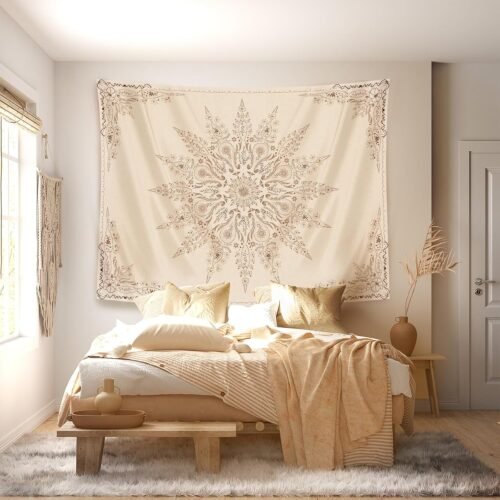 Damanse Floral Tapestry Wall Hanging Cute,Boho Wall Tapestry for Bedroom Aesthetic,Mandala Living Room Decor for Teen Girls (Flaxen, 34.80" x 47.20") - Image 3