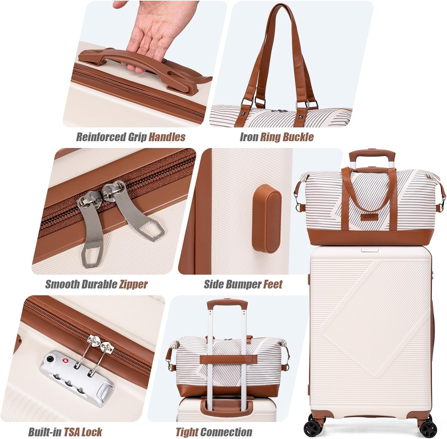 Luggage Sets 5 Piece, Suitcases With Wheels, Lightweight Travel Luggage Set With TSA Lock, ABS Hardshell Carry On Suitcase Set, Black - Image 3