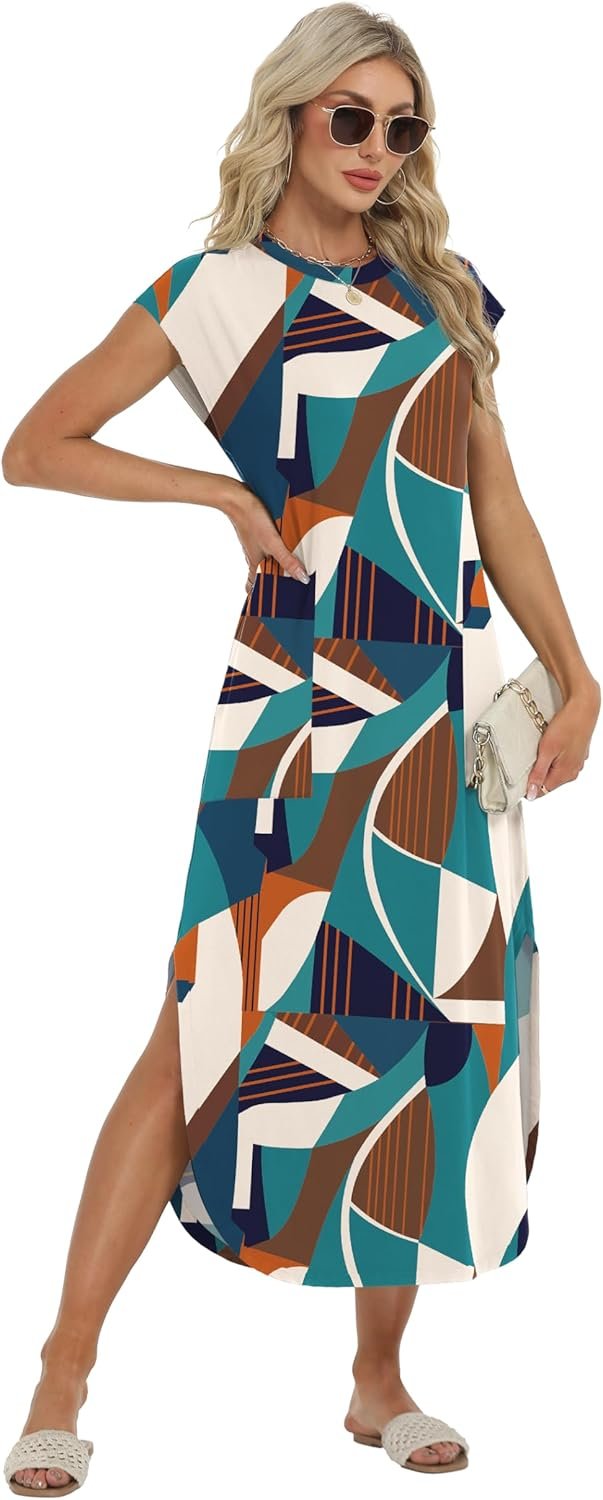 HiMONE Beach Vacation Dresses for Women 2025 Sundress Cap Sleeves Casual Maxi Beach Dress with Pockets XS-2XL - Image 3