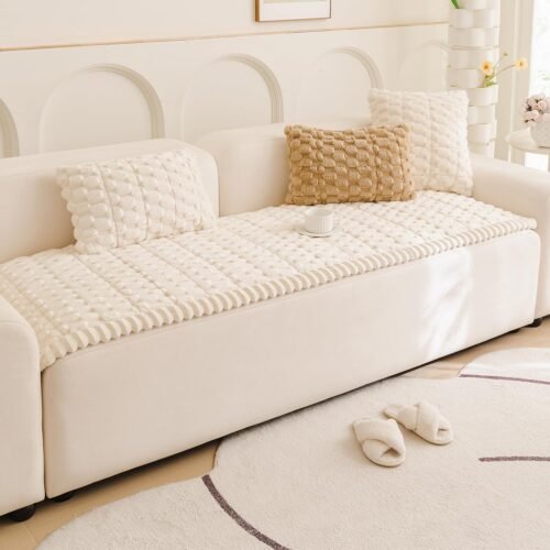 Couch Cover for Dogs Fuzzy Sofa Covers for Pet, Geometric Jacquard Coral Pet-Friendly Washable Non-Slip Sofas Slipcover Cushion Protector Pets Mat Dog Bed Mats - Image 3