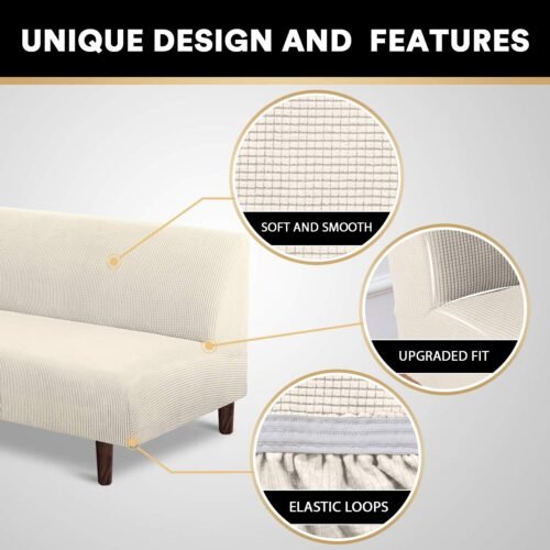 PrinceDeco Stretch Armless Futon Cover Futon Slipcover Full Queen Size Couch Cover Futon Sofa Bed Cover Furniture Protector with Elastic Bottom, Machine Washable, Biscotti Beige - Image 4