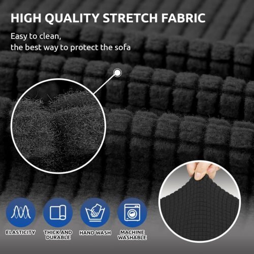 KEKUOU Stretch Loveseat Sofa Cover Slipcover,Couch Covers for 2 Cushion Couch Sofa (55"-78") Furniture Protector Sofa with Elastic Bottom for Kids,Dog. Jacquard Small Checked (Medium,Black) - Image 5