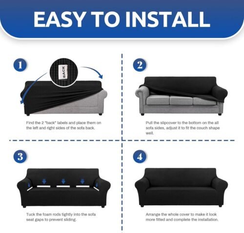 KEKUOU Stretch Loveseat Sofa Cover Slipcover,Couch Covers for 2 Cushion Couch Sofa (55"-78") Furniture Protector Sofa with Elastic Bottom for Kids,Dog. Jacquard Small Checked (Medium,Black) - Image 7