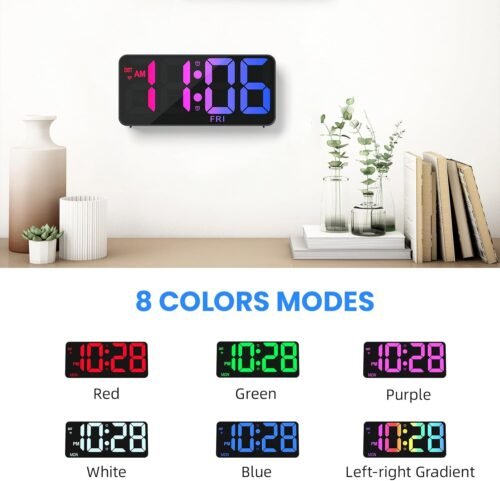 9" Digital Wall Clock with Night Light, Digital Clock with 8 RGB Colors, Dual Alarm, Snooze, Dimmer, Auto DST, Voice Control, Auto Time Sync, Clocks for Living Room, Bedroom, Perfect for Gift - Image 8