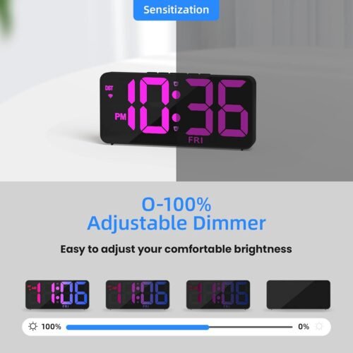 9" Digital Wall Clock with Night Light, Digital Clock with 8 RGB Colors, Dual Alarm, Snooze, Dimmer, Auto DST, Voice Control, Auto Time Sync, Clocks for Living Room, Bedroom, Perfect for Gift - Image 9