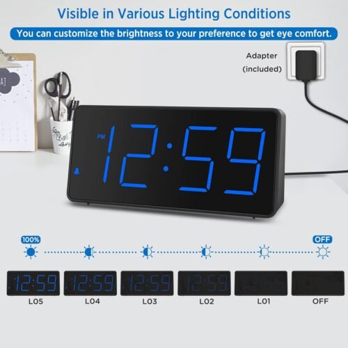 Peakeep Digital Alarm Clock for Bedroom Bedside, Loud Alarm Clock for Heavy Sleepers, Large Big LED Numbers for Seniors, Battery Backup Plug in Electric Clock with USB Charger (Blue) - Image 4