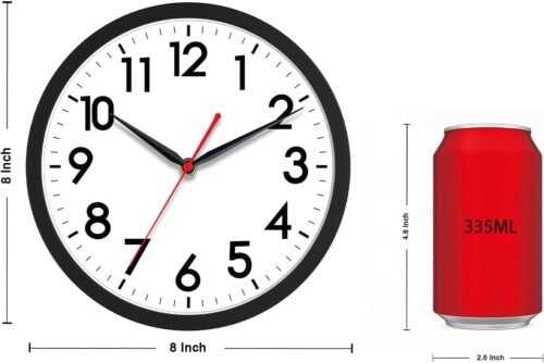 AKCISOT Wall Clock, Modern Small Wall Clocks Battery Operated 8 Inch, Silent Non-Ticking Analog Classic for Office, Home, Bathroom, Kitchen, Bedroom, School(Black) - Image 3
