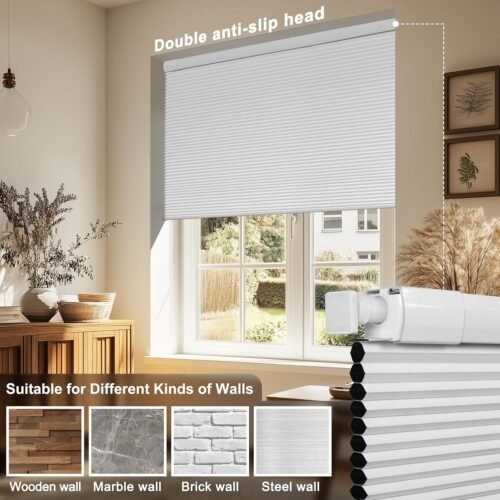 No Drill No Tools Blackout Cellular Shades Easy to Install for Indoor Windows Cordless Honeycomb Blinds Thermal Insulated Noise Reduction,White,Custom Size - Image 3