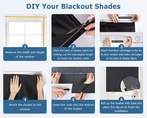 LazBlinds 100% Blackout Roller Shades, No Tools No Drill Cordless Blinds for Windows, Thermal Insulated UV Protection Privacy Window Shades for Bedroom (36''W x 72''H, Black) - Image 5