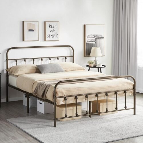 Yaheetech Classic Metal Platform Bed Frame Mattress Foundation with Victorian Style Iron-Art Headboard/Footboard/Under Bed Storage/No Box Spring Needed/Queen Size Bronze - Image 5