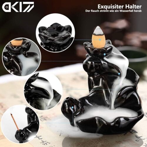 DK177 Waterfall Incense Holder Backflow Cone Ceramic Burner Handcrafted Porcelain Censer Incense Stick Stand with 20 Free Cones - Image 3