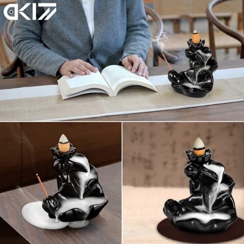 DK177 Waterfall Incense Holder Backflow Cone Ceramic Burner Handcrafted Porcelain Censer Incense Stick Stand with 20 Free Cones - Image 4