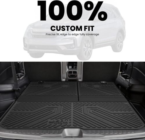 LASFIT Trunk Mat with Backrest Mat for Honda Pilot 2016-2023 2024 2025, All Weather TPE Custom Fit Pilot Cargo Mat Cargo Liner Cargo Tray Trunk Liner Trunk Tray with Seatback Cover, Black - Image 3