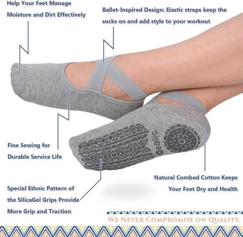 Ozaiic Yoga Socks for Women Non-Slip Grips & Straps, Ideal for Pilates, Pure Barre, Ballet, Dance, Barefoot Workout - Image 3