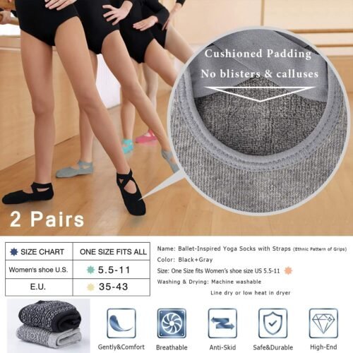 Ozaiic Yoga Socks for Women Non-Slip Grips & Straps, Ideal for Pilates, Pure Barre, Ballet, Dance, Barefoot Workout - Image 6