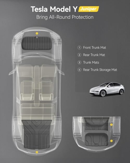 3W 2025 2026 Tesla Model Y Juniper Cargo Mat with Front & Rear Trunk Mats Cargo Liners Anti-Slip TPE All Weather Accessories - Image 3