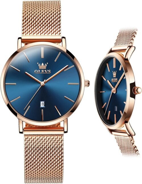 OLEVS Women's Mesh Bracelet Watch, Elegant Large Face Three Hand Analog Quartz Womens Wristwatch, Pretty Slim Date Display Waterproof Ladies Watches for Small Wrists - Image 9