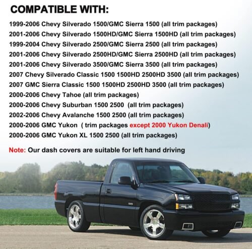 Dash Cover Mat Fit for 1999-2006 GMC Sierra/Chevy Chevrolet Silverado 1500 2500 3500 HD,2000-2006 GMC Yukon/Yukon XL/Chevy Suburban Tahoe Avalanche,Dashboard Pad Carpet (99-06 Black) Y44 - Image 4
