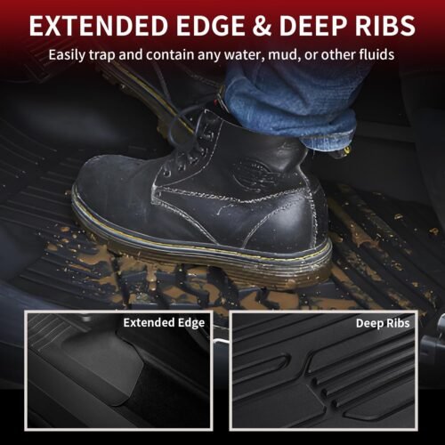 LASFIT Floor Mats for Ford F-150 2015-2025 | F150 Lightning 2022-2025 SuperCrew (Rear w/o Fold Flat Storage) Carpet Floor All Weather Protector TPE Truck Liners- 1st & 2nd Row, 3pcs Black - Image 4