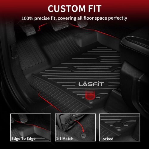LASFIT Floor Mats for Ford F-150 2015-2025 | F150 Lightning 2022-2025 SuperCrew (Rear w/o Fold Flat Storage) Carpet Floor All Weather Protector TPE Truck Liners- 1st & 2nd Row, 3pcs Black - Image 5