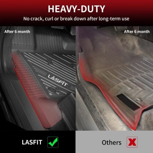 LASFIT Floor Mats for Ford F-150 2015-2025 | F150 Lightning 2022-2025 SuperCrew (Rear w/o Fold Flat Storage) Carpet Floor All Weather Protector TPE Truck Liners- 1st & 2nd Row, 3pcs Black - Image 6