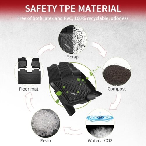 LASFIT Floor Mats for Ford F-150 2015-2025 | F150 Lightning 2022-2025 SuperCrew (Rear w/o Fold Flat Storage) Carpet Floor All Weather Protector TPE Truck Liners- 1st & 2nd Row, 3pcs Black - Image 7