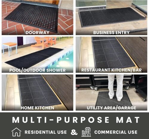 Envelor Anti Fatigue Rubber Floor Mat Non-Slip Restaurant Mat for Floors Bar Drainage Mat Doormat Utility Garage Home Slip Pool Entry 24 x 36 Inches - Image 4