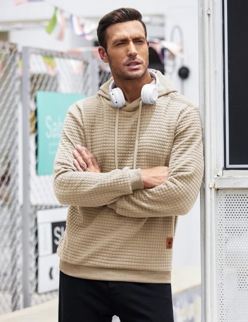 COOFANDY Mens Hooded Sweatshirt Casual Long Sleeve Drawstring Waffle Knit Pullover Hoodies - Image 3