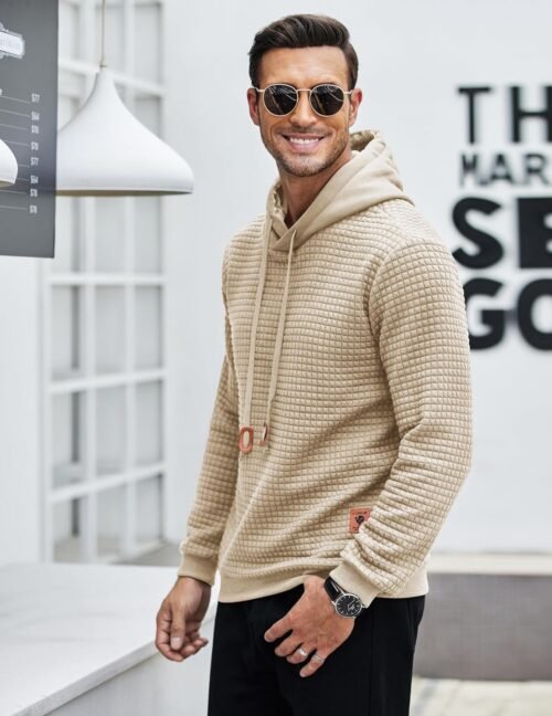 COOFANDY Mens Hooded Sweatshirt Casual Long Sleeve Drawstring Waffle Knit Pullover Hoodies - Image 4