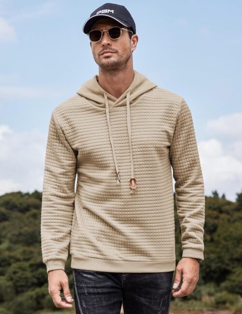 COOFANDY Mens Hooded Sweatshirt Casual Long Sleeve Drawstring Waffle Knit Pullover Hoodies - Image 5
