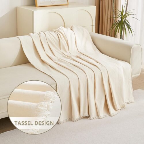 MYSKY HOME Oversized Armchair Couch Cover for 1 Cushion, Washable Recliner Covers Sofa Protector with Tassel, Beige, 71"X91" - Image 5