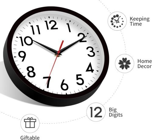 14 Inch Wall Clock Large Battery Operated Big Silent Non Ticking Analog Clock Decorative for Living Room Office Kitchen Outdoor Classroom Bedroom Bathroom School(Black) - Image 9