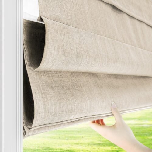 CHICOLOGY - RMBF2764 Cordless Roman Shades Cross-Hatched Modern Fabric Cascade Window Blind Treatment, 27"W X 64"H, Belgian Flax (Privacy & Light Filtering) - Image 4
