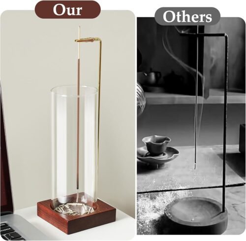 Incense Holder,Wooden Incense Holder for Sticks with 20 Incense Sticks, Anti-ash Incense Burner with Glass Ash Catcher for Meditation Yoga Spa Gift Home Decor - Image 4