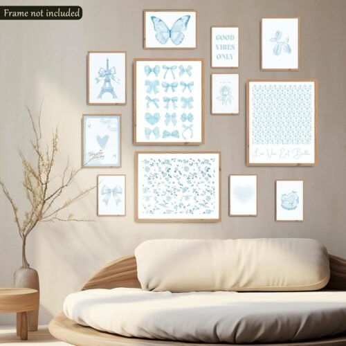Light Blue Room Decor Aesthetic, Blue Coquette Bows Posters, Light Blue Room Decor, Trendy Girly Preppy Prints (UNFRAMED) - Image 3