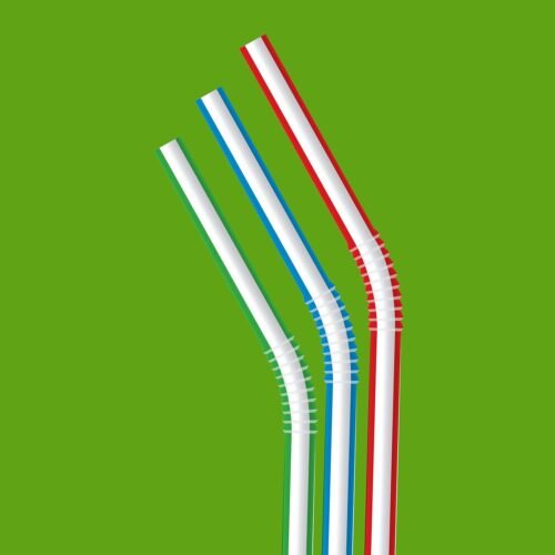 Amazon Basics Disposable Striped Plastic Flex Straws, 7.5" Long, Assorted Colors, 100 Count, Large Pack - Image 3