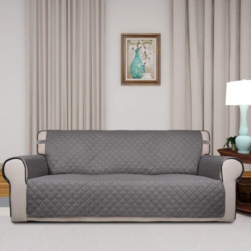 PureFit Reversible Quilted Sofa Cover, Water Resistant Slipcover Furniture Protector, Washable Couch Cover with Non Slip and Elastic Straps for Kids, Dogs, Pets (Sofa, Gray/Light Gray) - Image 3