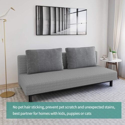 YEMYHOM Futon Cover Latest Jacquard Design High Stretch Armless Sofa Bed Slipcover Anti-Slip Furniture Protector with Elastic Bottom (Futon, Light Gray) - Image 3