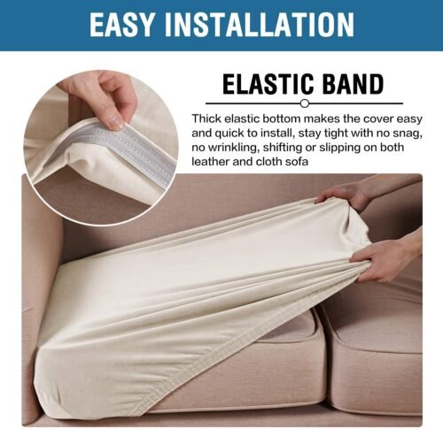 H.VERSAILTEX Velvet Stretch Couch Cushion Cover Plush Cushion Slipcover for Chair Loveseat Sofa Cushion Furniture Protector Seat Cushion Sofa Cover (3 Piece Sofa Cushion Covers, Ivory) - Image 5