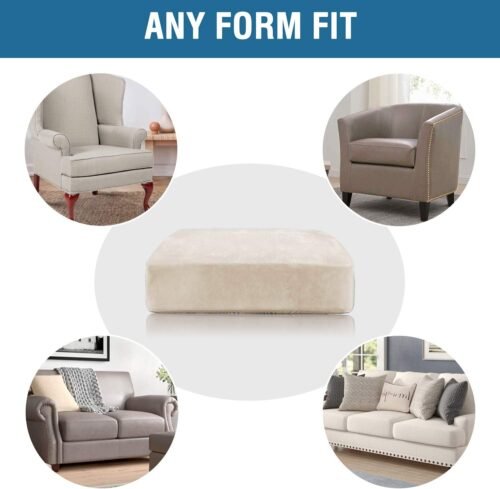 H.VERSAILTEX Velvet Stretch Couch Cushion Cover Plush Cushion Slipcover for Chair Loveseat Sofa Cushion Furniture Protector Seat Cushion Sofa Cover (3 Piece Sofa Cushion Covers, Ivory) - Image 8